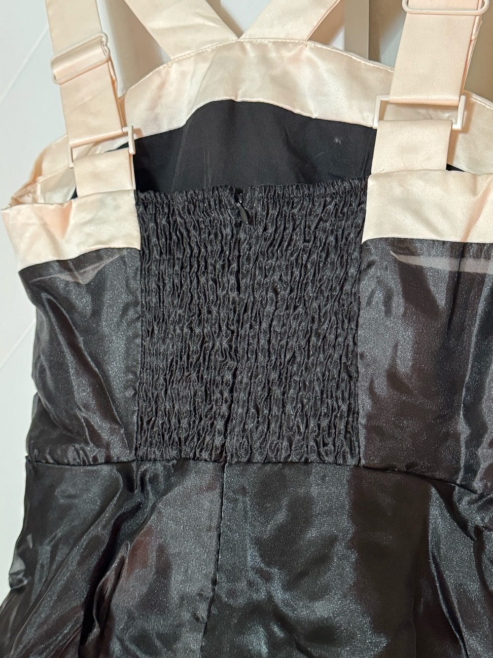 Lulus Black Tiered Organza Maxi Dress Champagne Bow Strappy S NWT - Picture 7 of 8